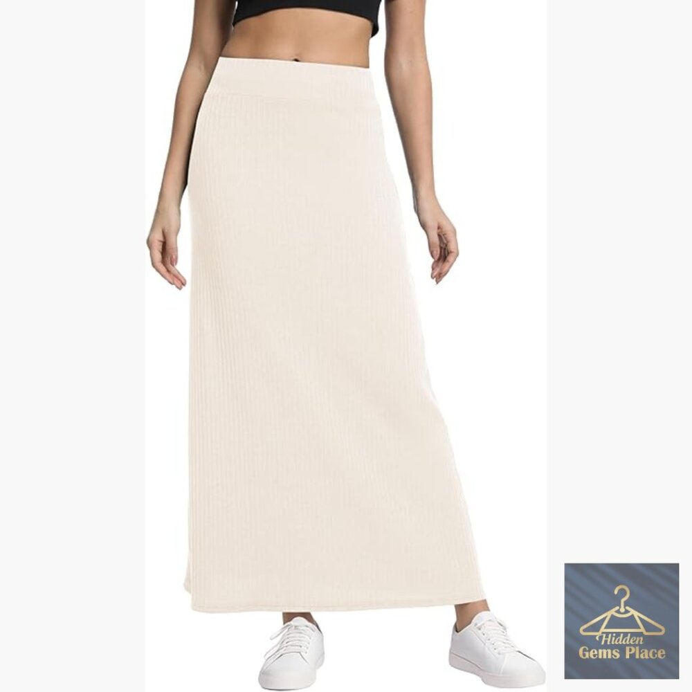 High Waist A-Line Maxi Skirt Ribbed Knit Long Skirt Women's